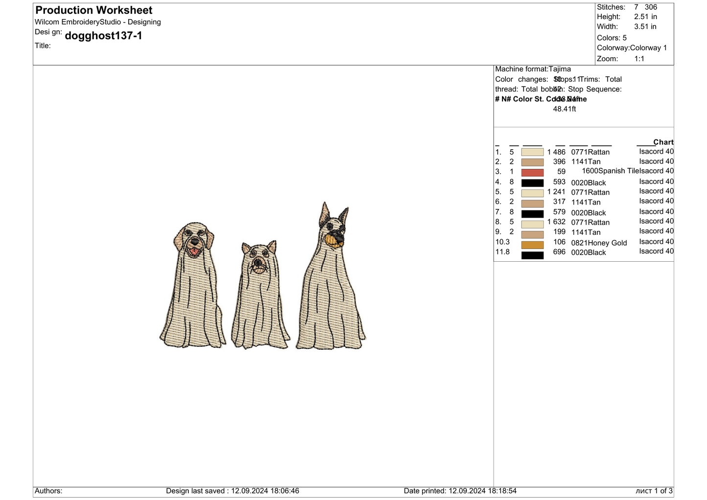 Ghost Dogs Embroidery – size 5XL