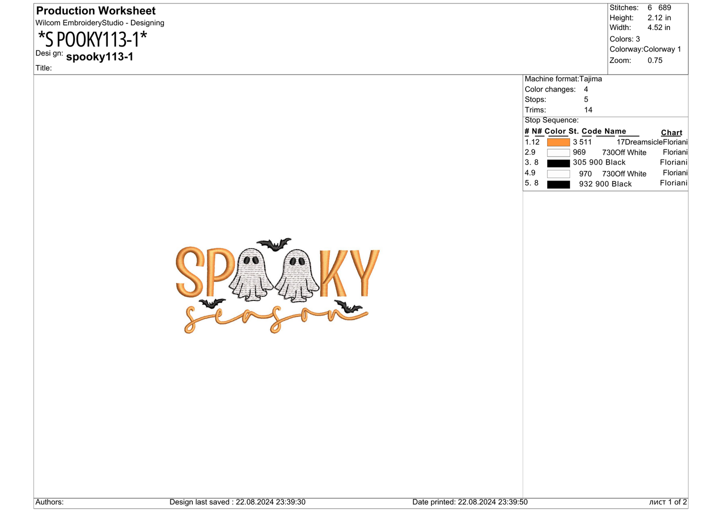 Spooky Season Ghosts Embroidery – size 5XL