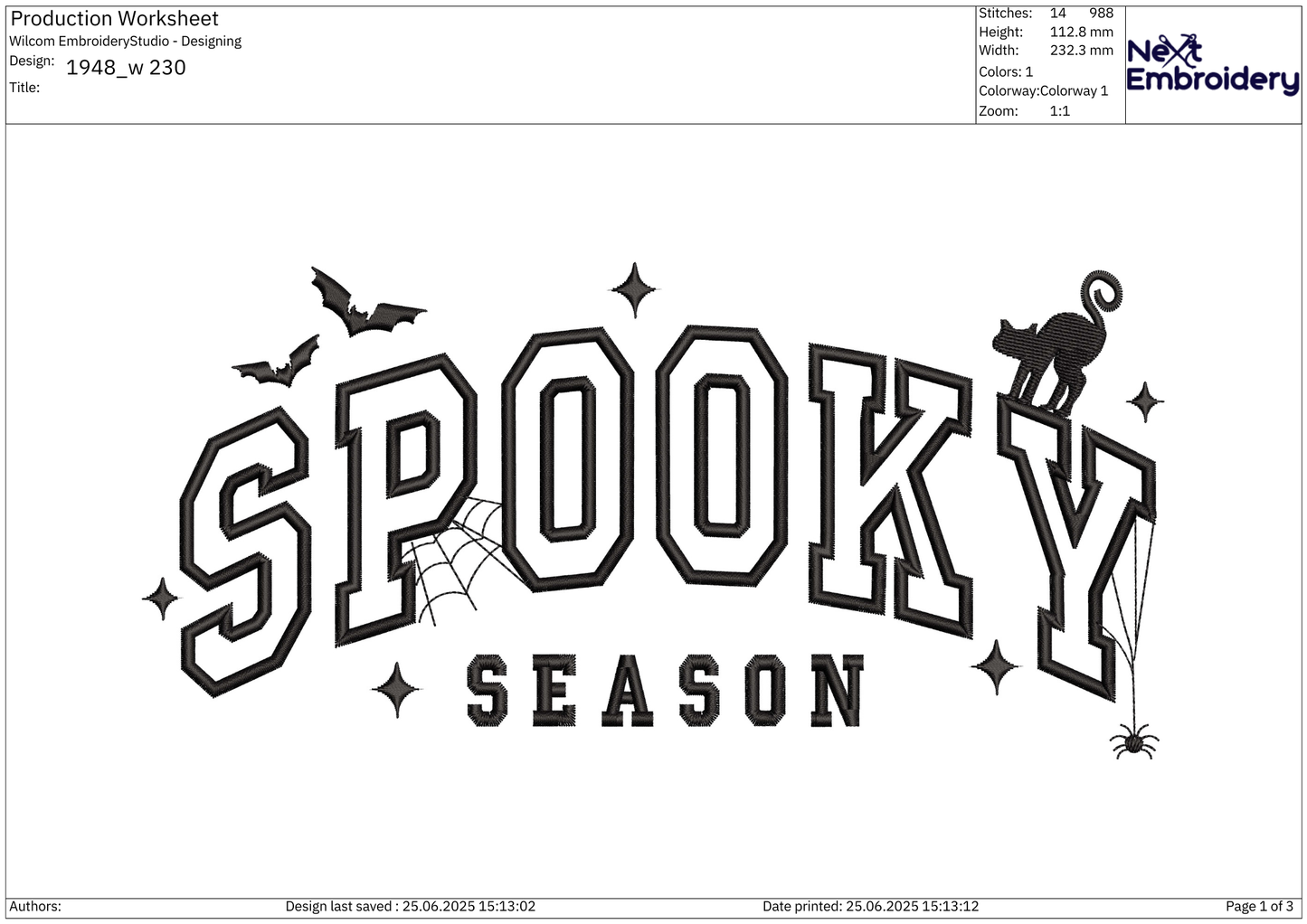 Spooky Season Text Embroidery – size 5XL