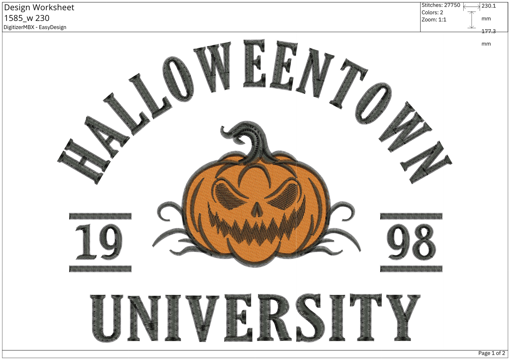 Halloweentown University Embroidery – size 5XL
