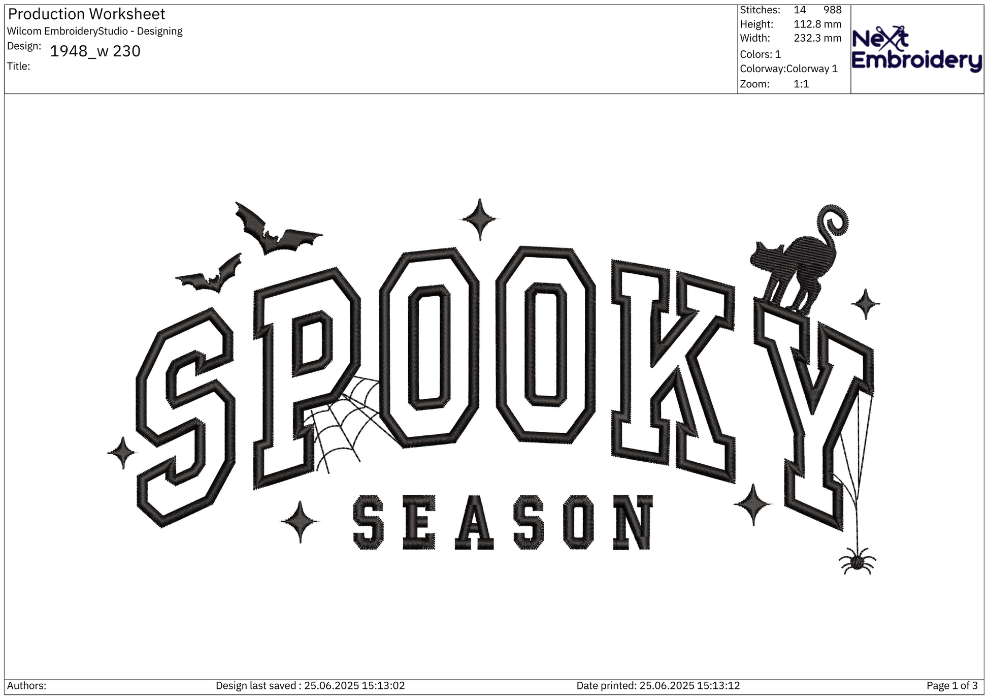 Spooky Season Text Embroidery – size 5XL